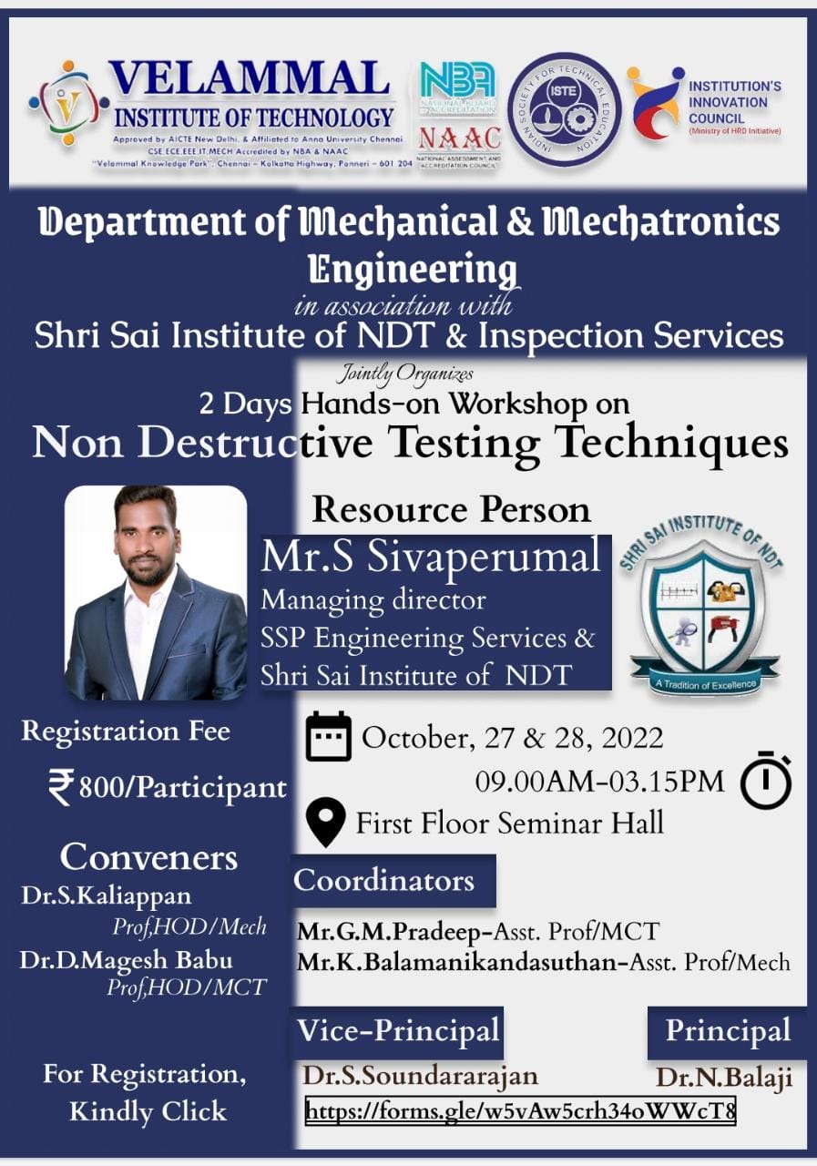 National Level Two Days Hands on Training Workshop on Non Destructive Testing Techniques 2022